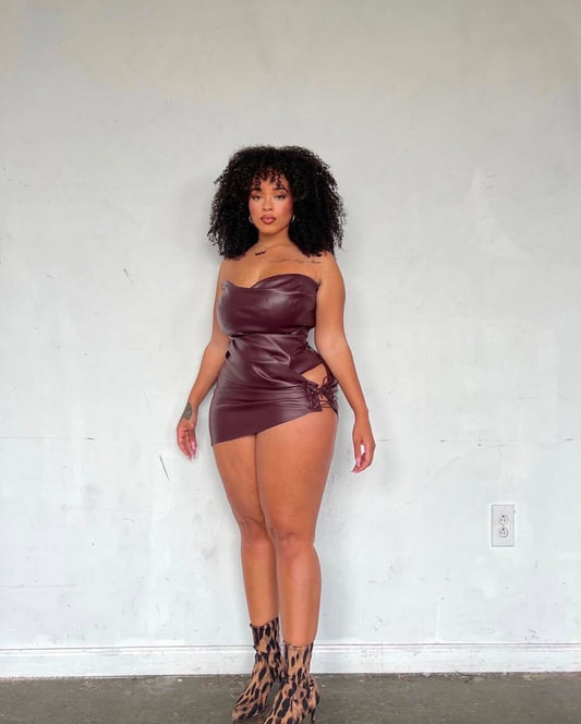 SEPIA | BROWN DRAPED LEATHER CORSET (SAMPLE)